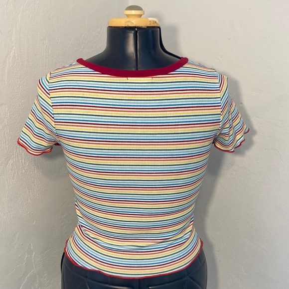 #LOVEWINS Women’s Medium Crop-top Short-sleeve Colorful Striped Shirt - Picture 5 of 7